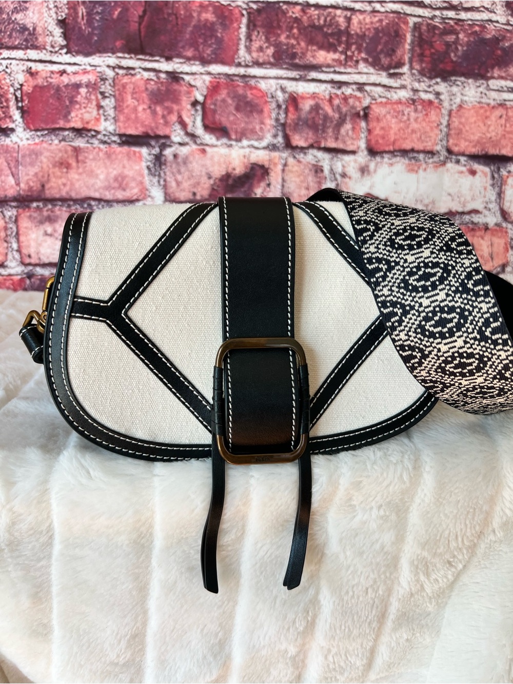 ba&sh Black Teddy Techbag Linen & Leather Crossbody Shoulder Bag